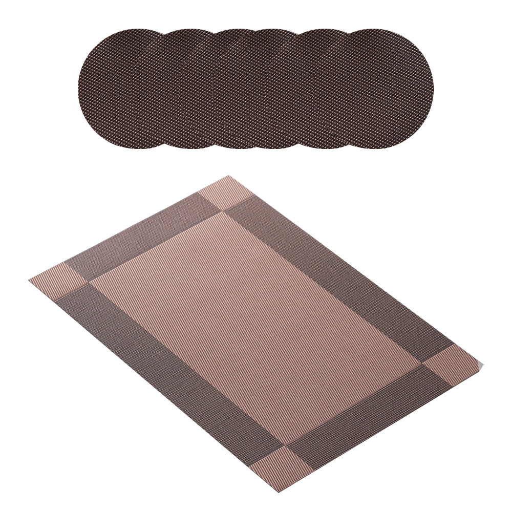 6Pcs Placemats and 6Pcs Coasters Set Non-Slip Washable Dining Table Mats Coffee
