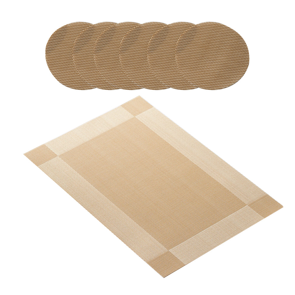 6Pcs Placemats and 6Pcs Coasters Set Non-Slip Washable Dining Table Mats Gold
