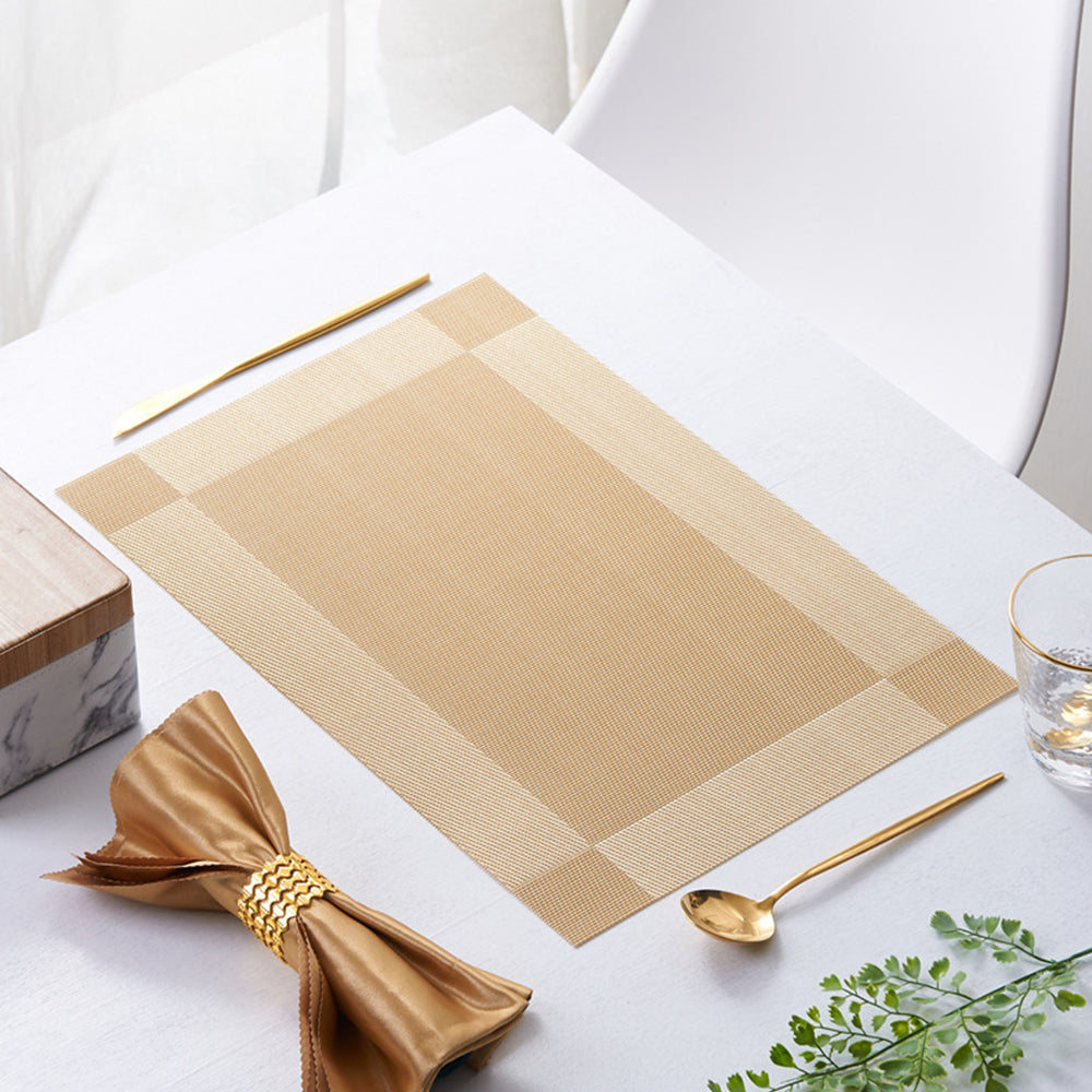 6Pcs Placemats and 6Pcs Coasters Set Non-Slip Washable Dining Table Mats Gold