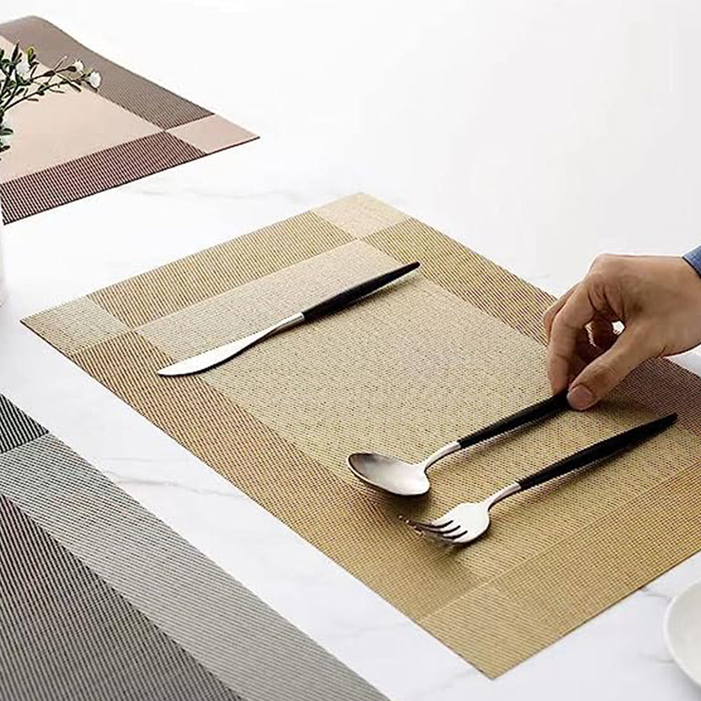 6Pcs Placemats and 6Pcs Coasters Set Non-Slip Washable Dining Table Mats Gold