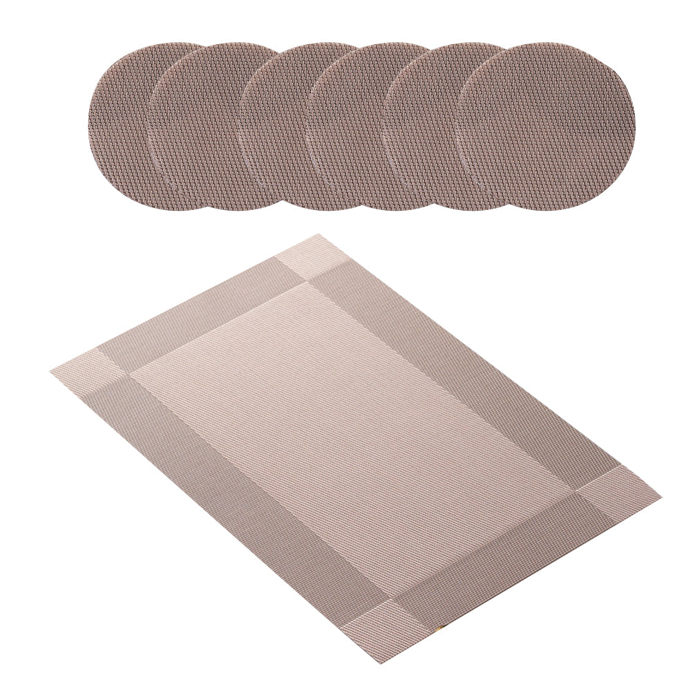 6Pcs Placemats and 6Pcs Coasters Set Non-Slip Washable Dining Table Mats Khaki