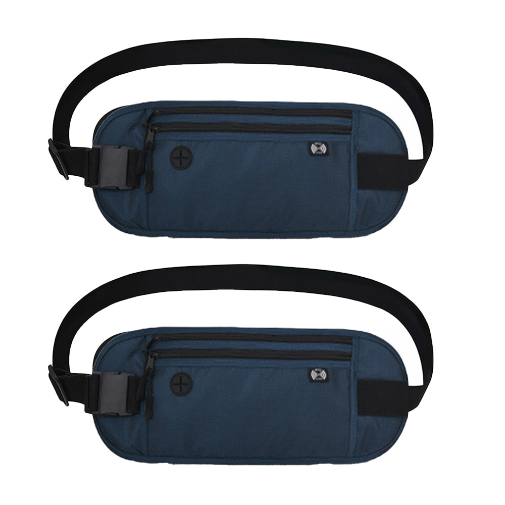2Pcs Money Belt for Travel purse RFID Passport Holder Travel Pouch - Dark Blue