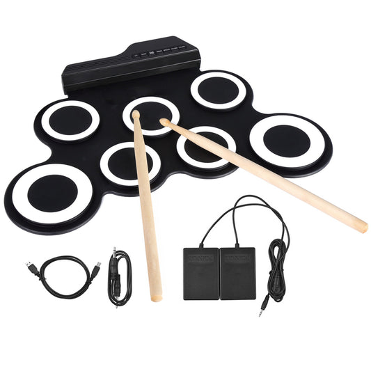 7 Pads Electric Drum Set USB Roll Up Drum Electric Drum Set Drum Kit Black