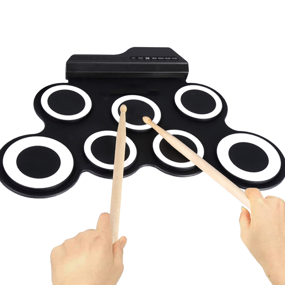 7 Pads Electric Drum Set USB Roll Up Drum Electric Drum Set Drum Kit Black