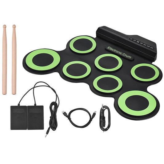 7 Pads Electric Drum Set USB Roll Up Drum Electric Drum Set Drum Kit Green
