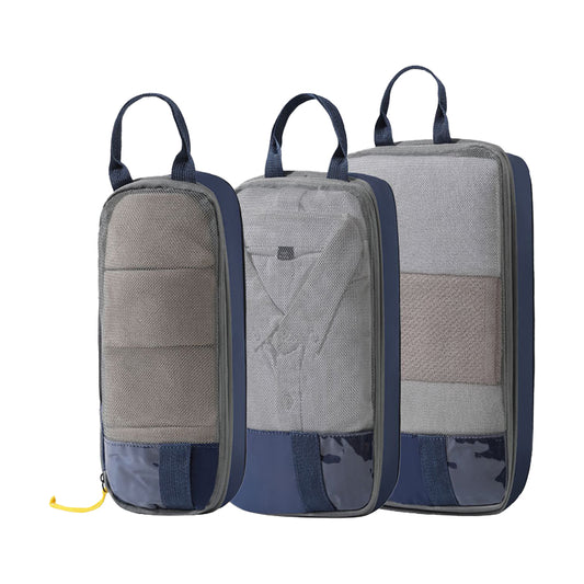 3Pcs Compression Packing Cubes Travel Bags Luggage Organizers Travel Essentials Dark Blue