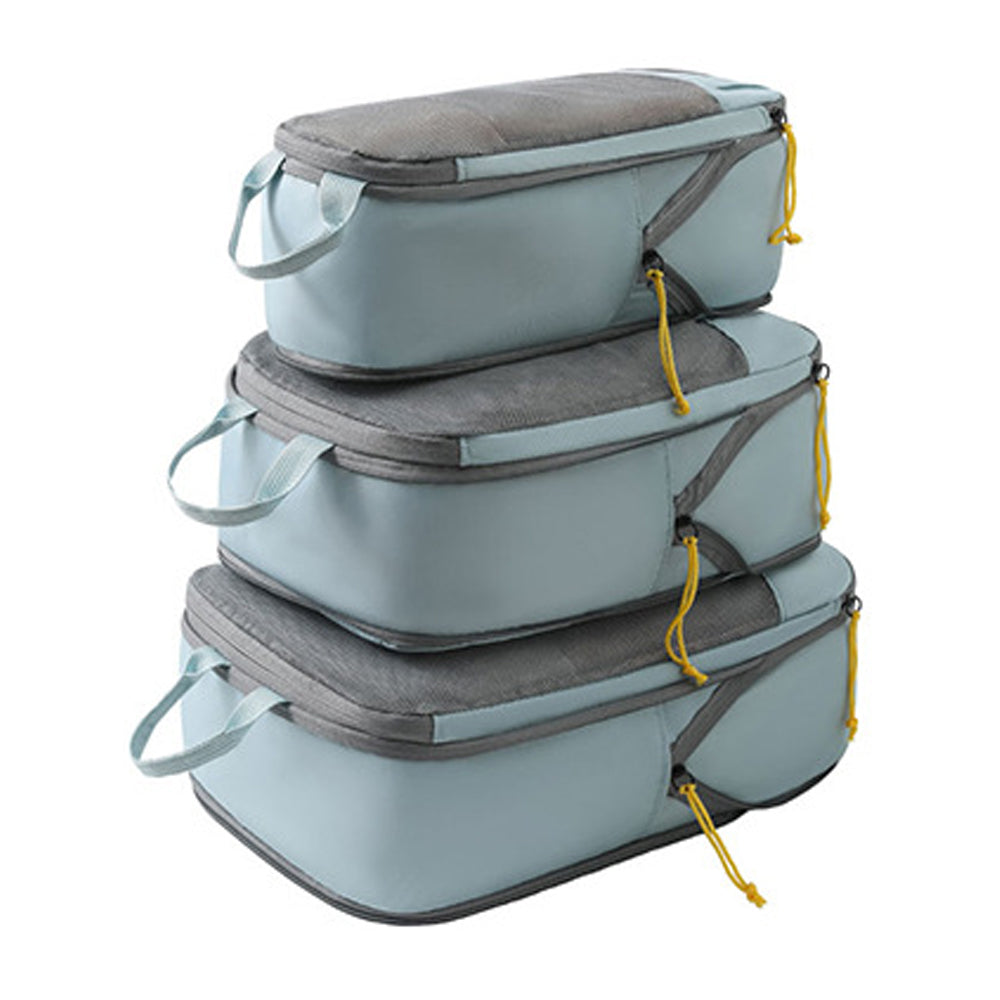 3Pcs Compression Packing Cubes Travel Bags Luggage Organizers Travel Essentials Light Blue