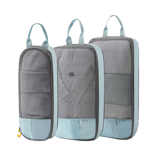 3Pcs Compression Packing Cubes Travel Bags Luggage Organizers Travel Essentials Light Blue