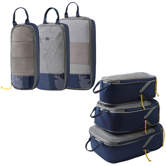 6Pcs Compression Packing Cubes Travel Bags Luggage Organizers Travel Essentials Dark Blue