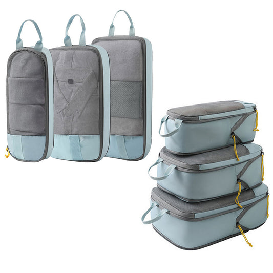 6Pcs Compression Packing Cubes Travel Bags Luggage Organizers Travel Essentials Light Blue