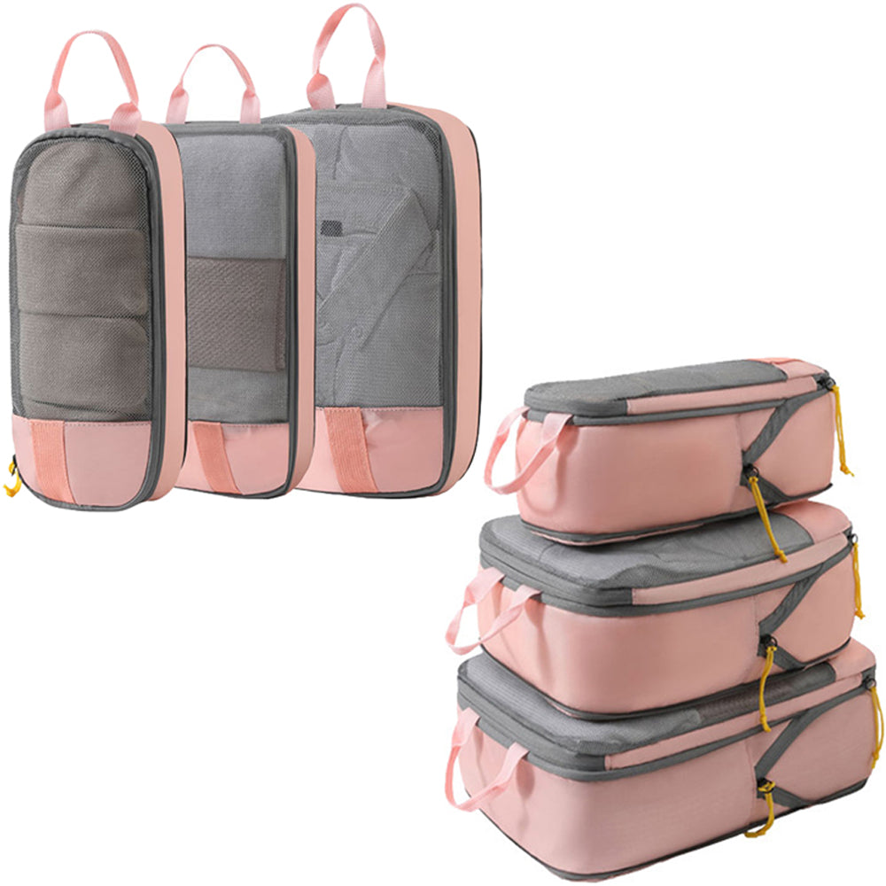 6Pcs Compression Packing Cubes Travel Bags Luggage Organizers Travel Essentials Pink