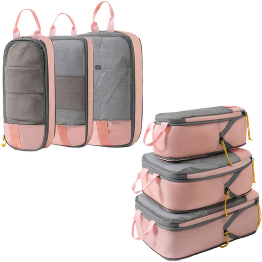6Pcs Compression Packing Cubes Travel Bags Luggage Organizers Travel Essentials Pink