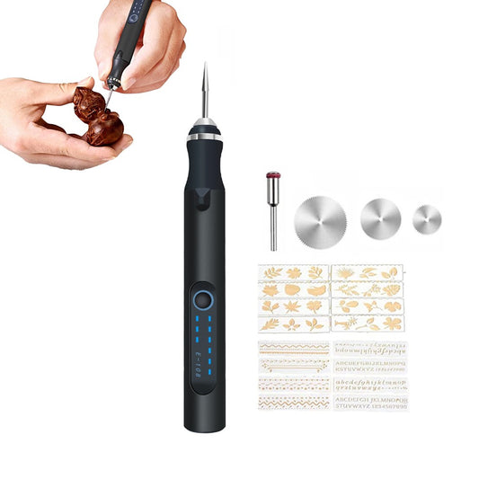 Electric Micro Engraving Pen Kit USB Rechargeable DIY Engraving Tool - Black
