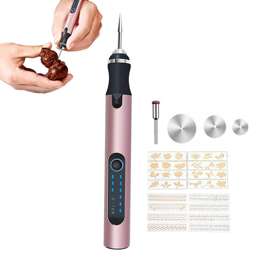 Electric Micro Engraving Pen Kit USB Rechargeable DIY Engraving Tool - Pink