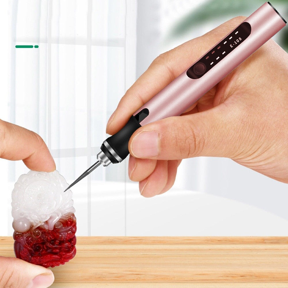 Electric Micro Engraving Pen Kit USB Rechargeable DIY Engraving Tool - Pink