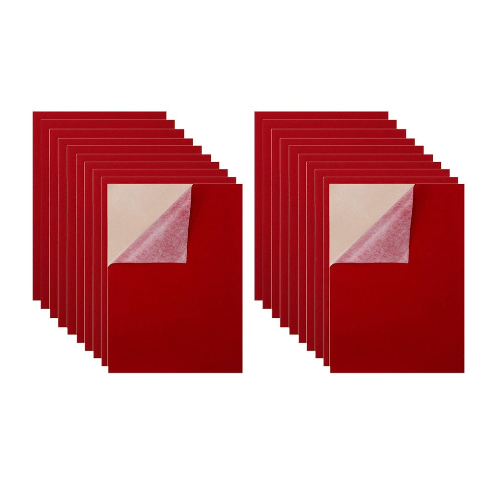 20Pcs Self-Adhesive Felt Fabric Sheets Sticky Backing Velvet Liner - Red