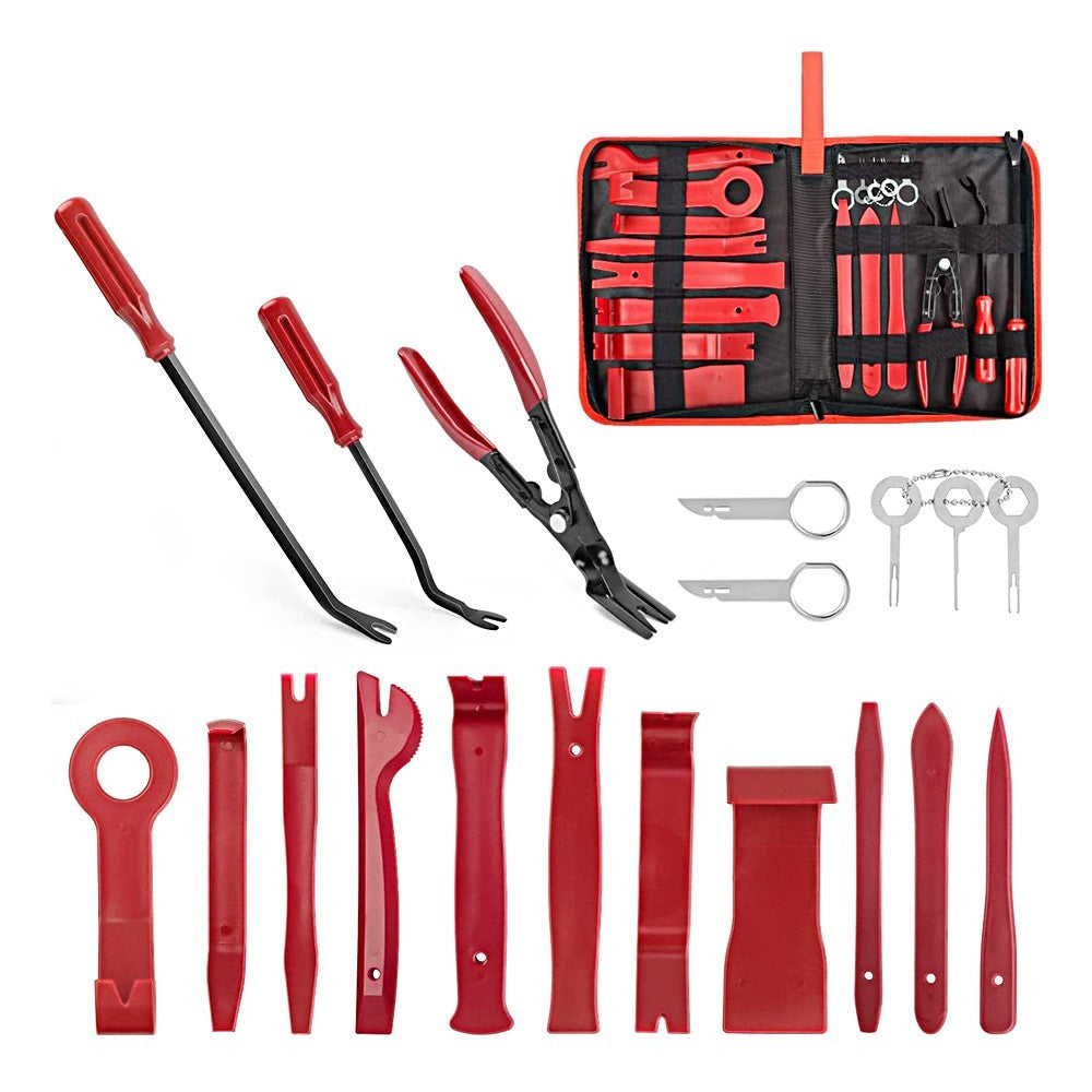 19-Piece Car Trim Removal Tool Set PP Plastic Remover with Storage Bag - Red