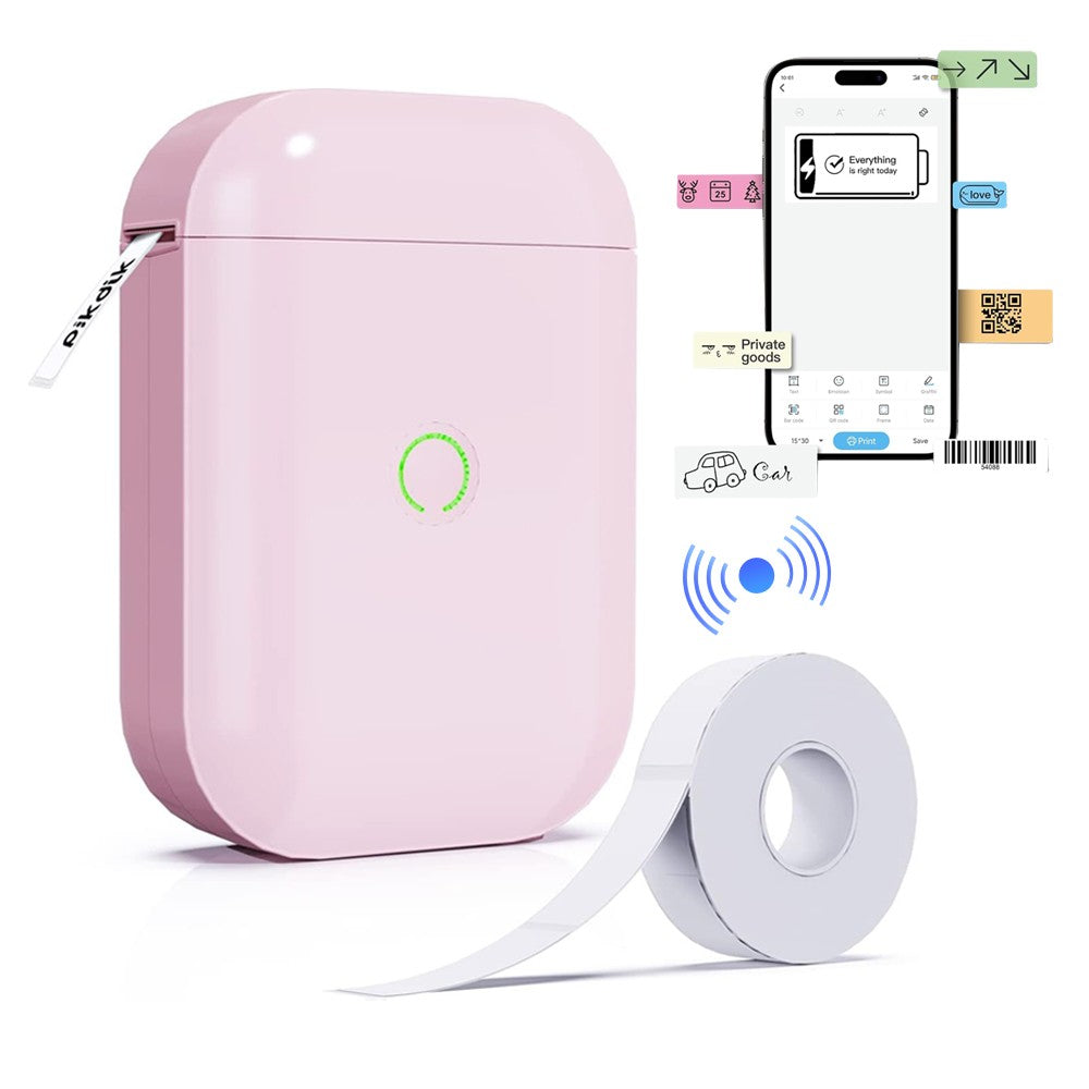 Wireless Bluetooth Label Maker Machine with Label Tape - Pink
