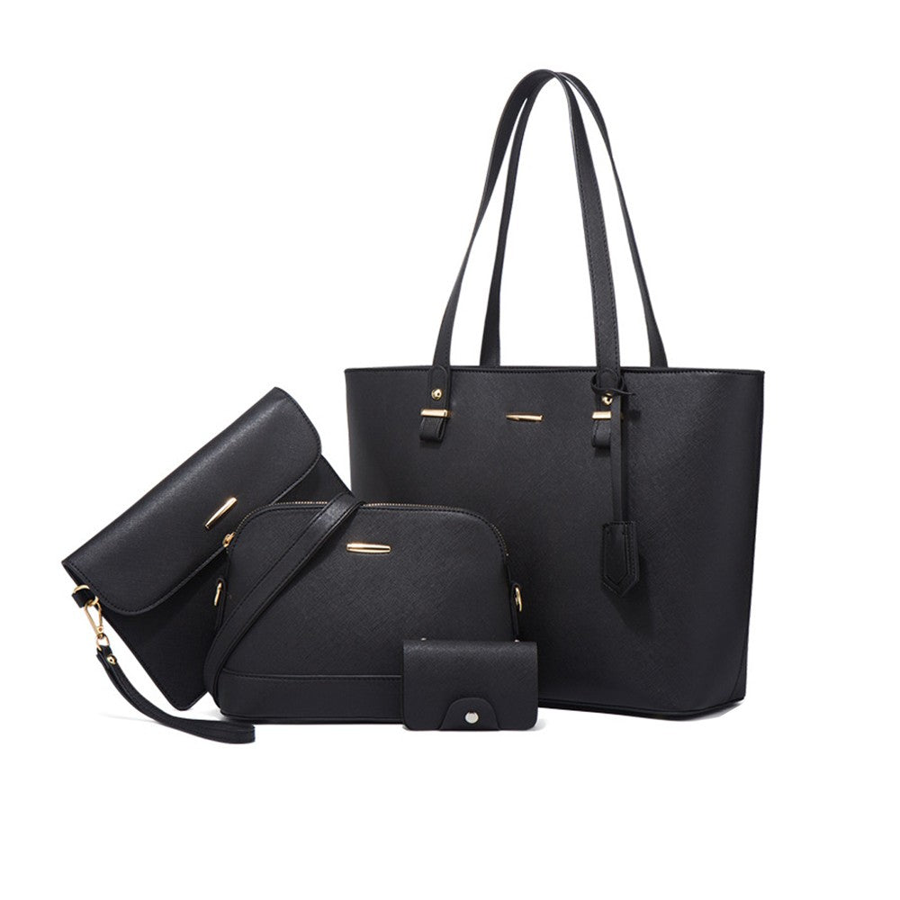 4Pcs Women Purses and Handbags Set Tote Bag Shoulder Bag Satchel Handbag Card Holder Wallet Black