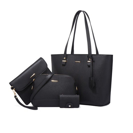 4Pcs Women Purses and Handbags Set Tote Bag Shoulder Bag Satchel Handbag Card Holder Wallet Black