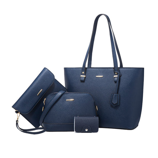 4-Piece Womens Purses and Handbags Set Tote Bag Shoulder Bag Card Holder - Blue