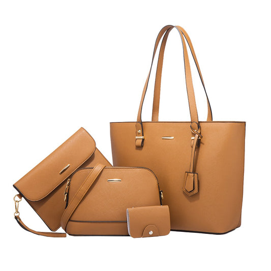 4Pcs Women Purses and Handbags Set Tote Bag Shoulder Bag Satchel Handbag Card Holder Wallet Brown