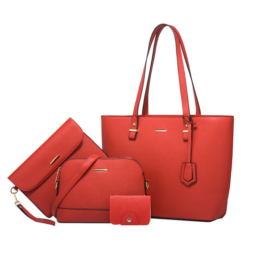 4Pcs Women Purses and Handbags Set Tote Bag Shoulder Bag Satchel Handbag Card Holder Wallet Red