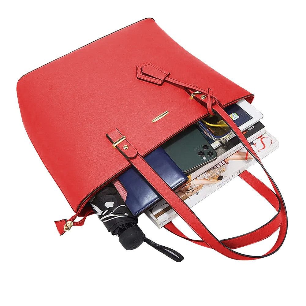 4Pcs Women Purses and Handbags Set Tote Bag Shoulder Bag Satchel Handbag Card Holder Wallet Red