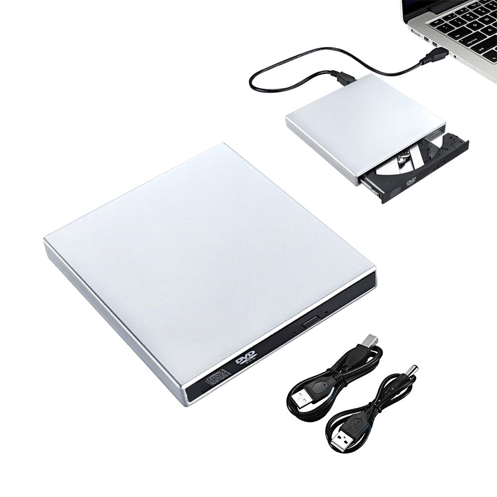 USB 2.0 External CD DVD Drive Portable External CD-RW Burner Player - Silver