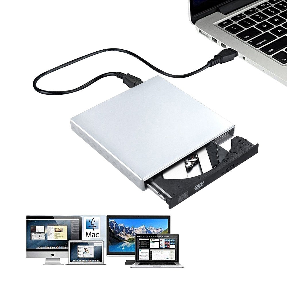 USB 2.0 External CD DVD Drive Portable External CD-RW Burner Player - Silver