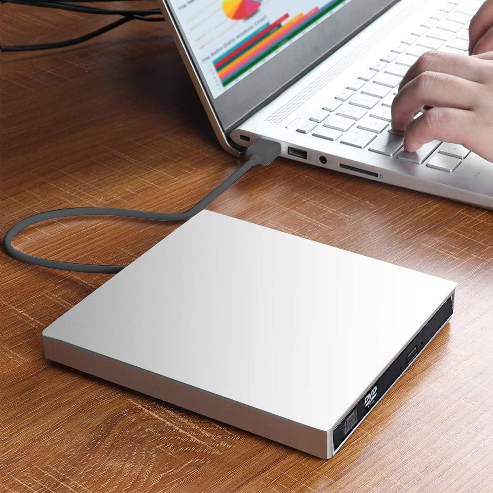 USB 2.0 External CD DVD Drive Portable External CD-RW Burner Player - Silver