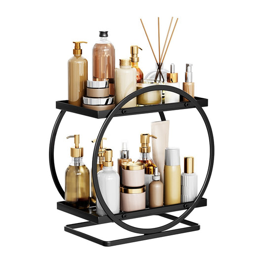 2-Tier Metal Makeup Organizer Vanity Bathroom Countertop Storage Rack - Black