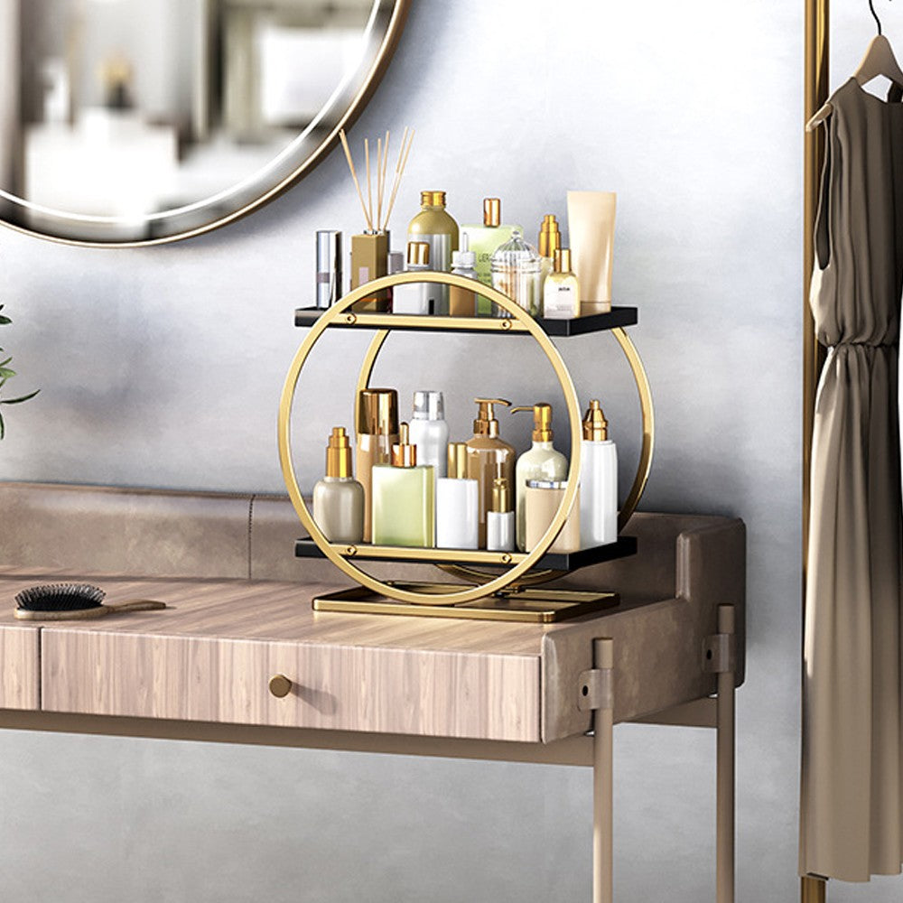 2-Tier Metal Makeup Organizer Vanity Bathroom Countertop Storage Rack - Gold