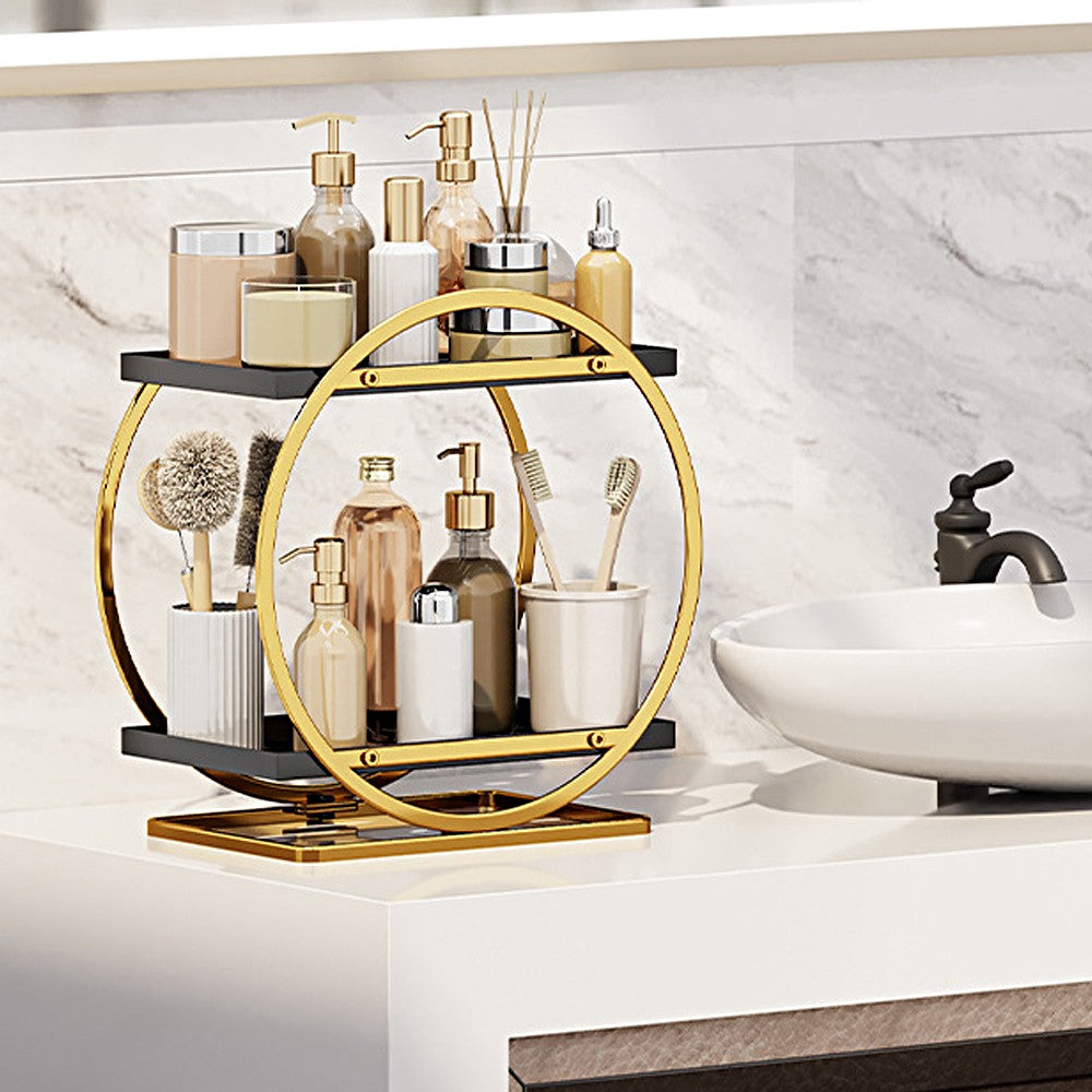 2-Tier Metal Makeup Organizer Vanity Bathroom Countertop Storage Rack - Gold