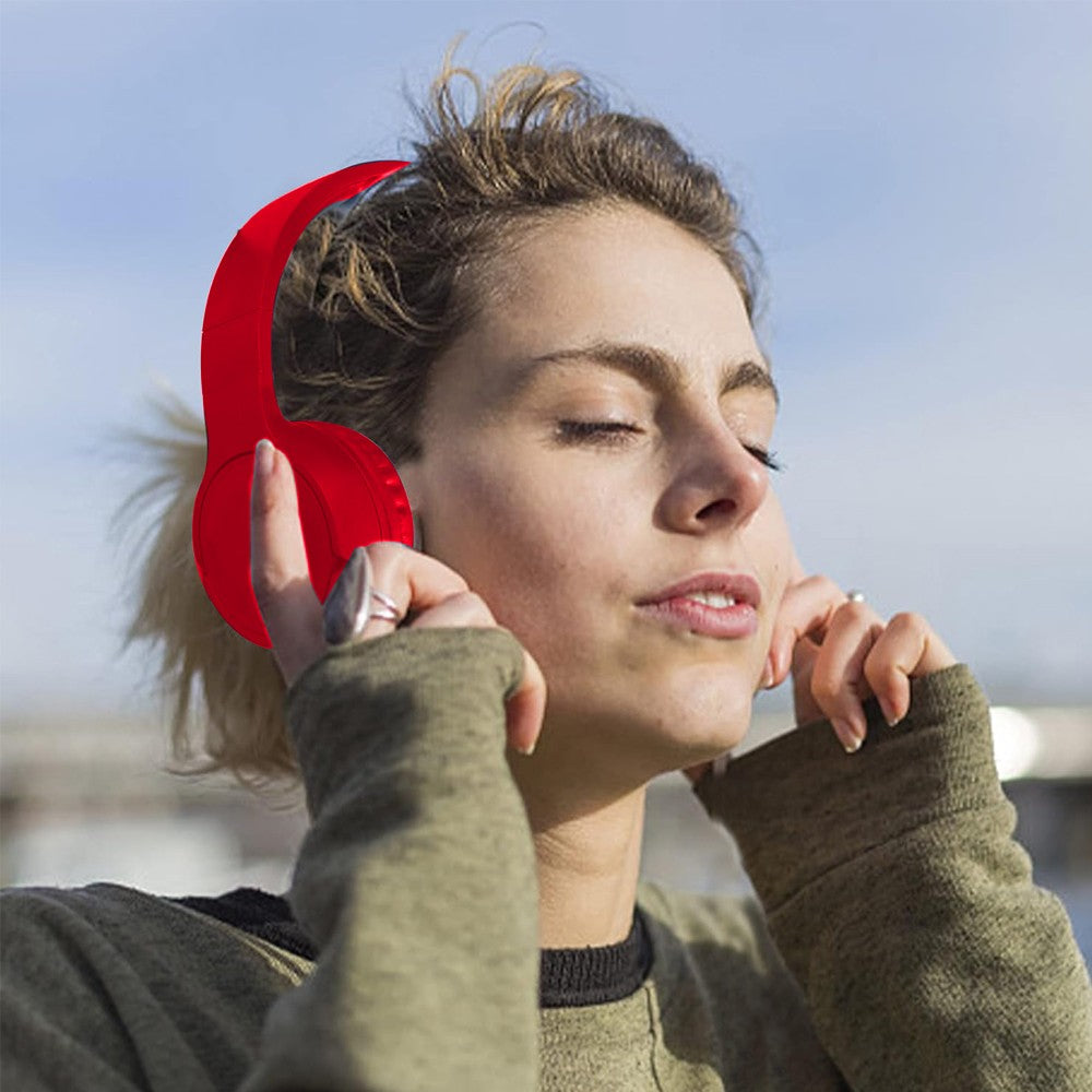 Bluetooth 5.0 Headphones Wireless Over Ear Headset Stereo Headset - Red