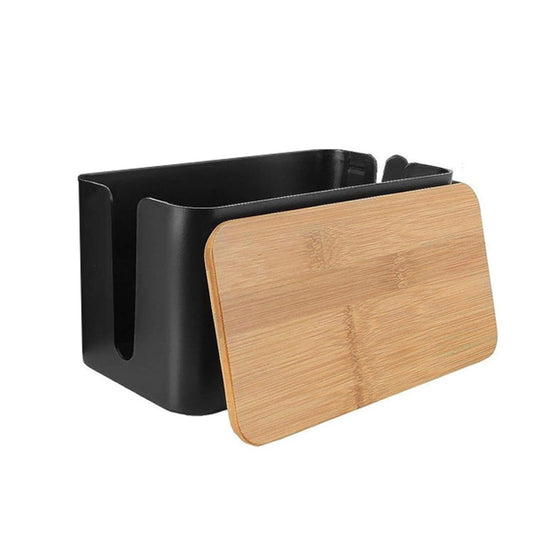 Cable Management Box Wire Socket Storage Organizer with Bamboo Lid - Black S
