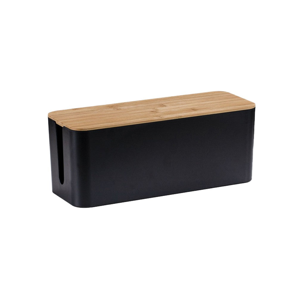 Cable Management Box Wire Socket Storage Organizer with Bamboo Lid - Black M