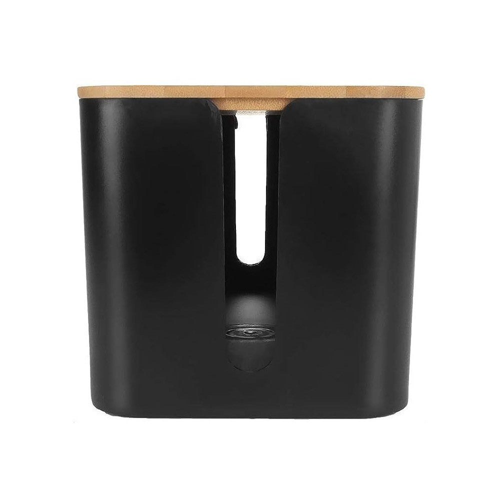 Cable Management Box Wire Socket Storage Organizer with Bamboo Lid - Black S