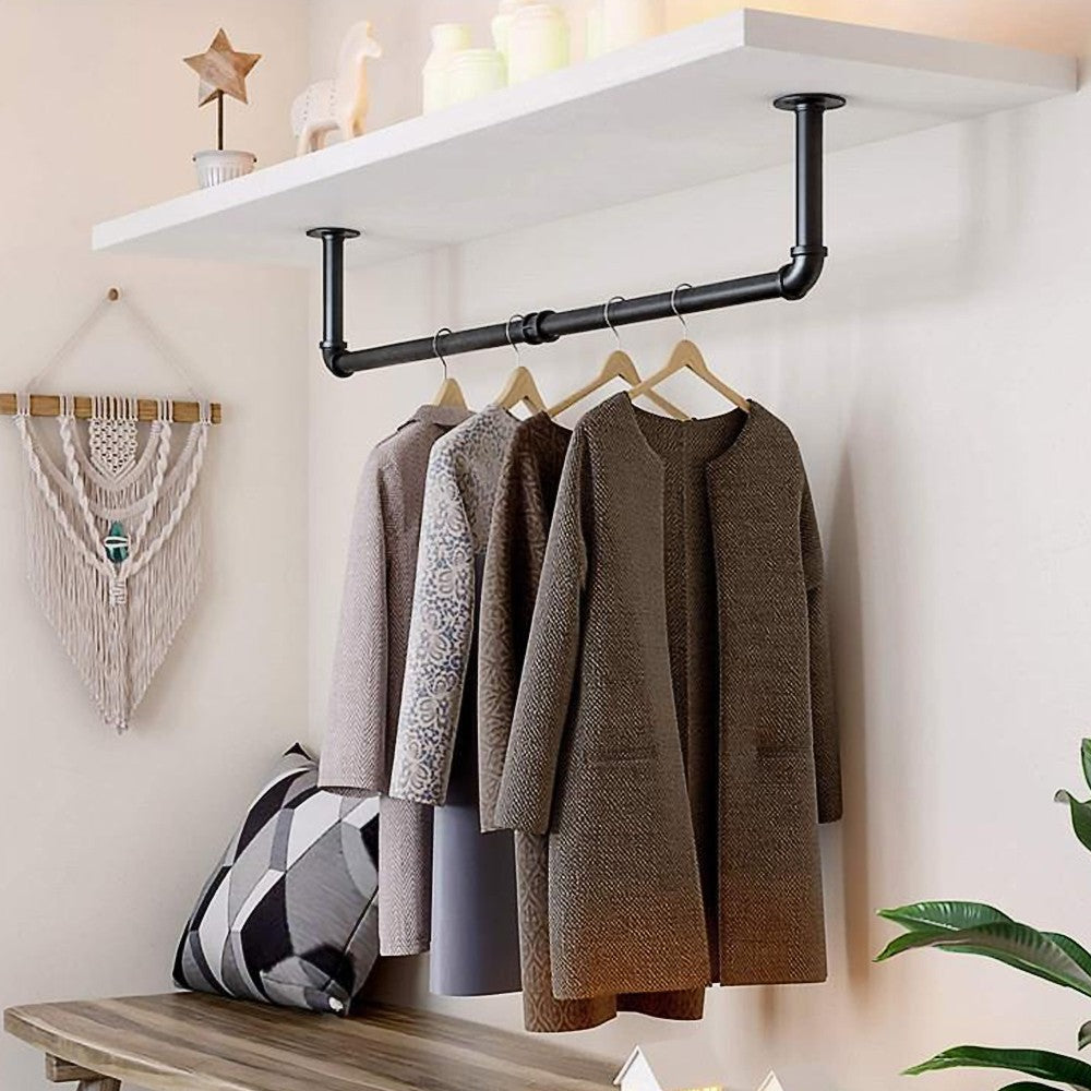 2Pcs Wall Mounted Clothing Rack Wardrobe Garment Rack Multi Purpose Hanging Rod