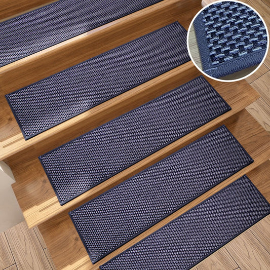 7Pcs Self-adhesive Stair Tread Mats Imitation Linen Non-Slip Steps Mat - Black