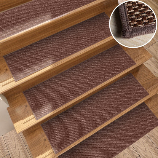 7Pcs Self-adhesive Stair Tread Mats Imitation Linen Non-Slip Steps Mat - Brown
