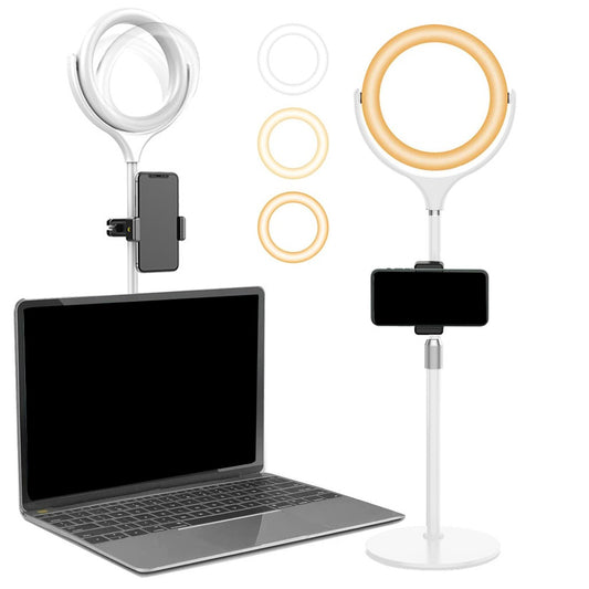 Desk Ring Light with Stand and Phone Holder for Live Streaming / Makeup - White
