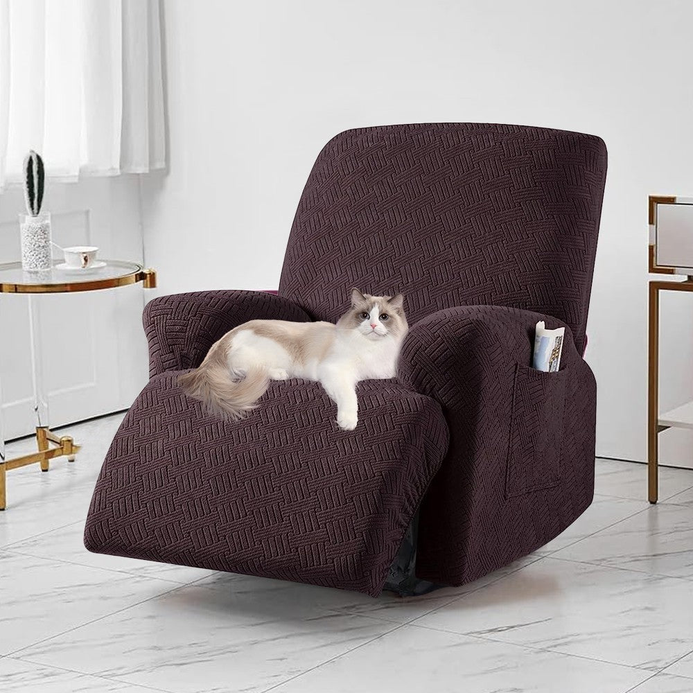 Stretch Recliner Chair Cover Jacquard Sofa Cover Slipcover - Coffee