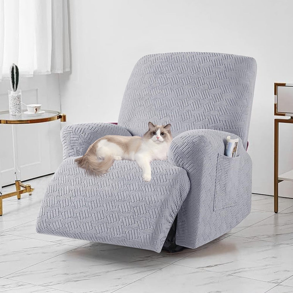 Stretch Recliner Chair Cover Jacquard Sofa Cover Slipcover - Light Grey