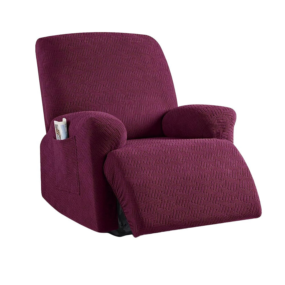 Stretch Recliner Chair Cover Jacquard Sofa Cover Slipcover - Wine Red