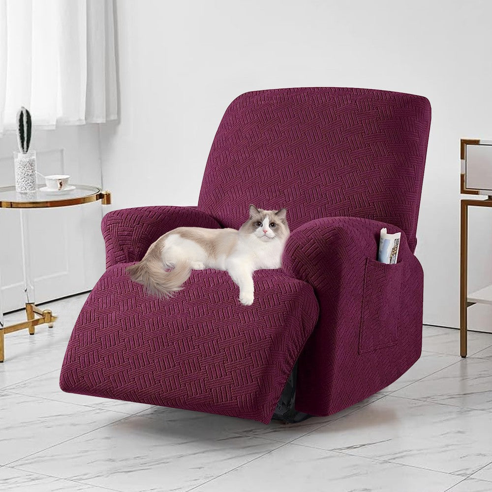 Stretch Recliner Chair Cover Jacquard Sofa Cover Slipcover - Wine Red