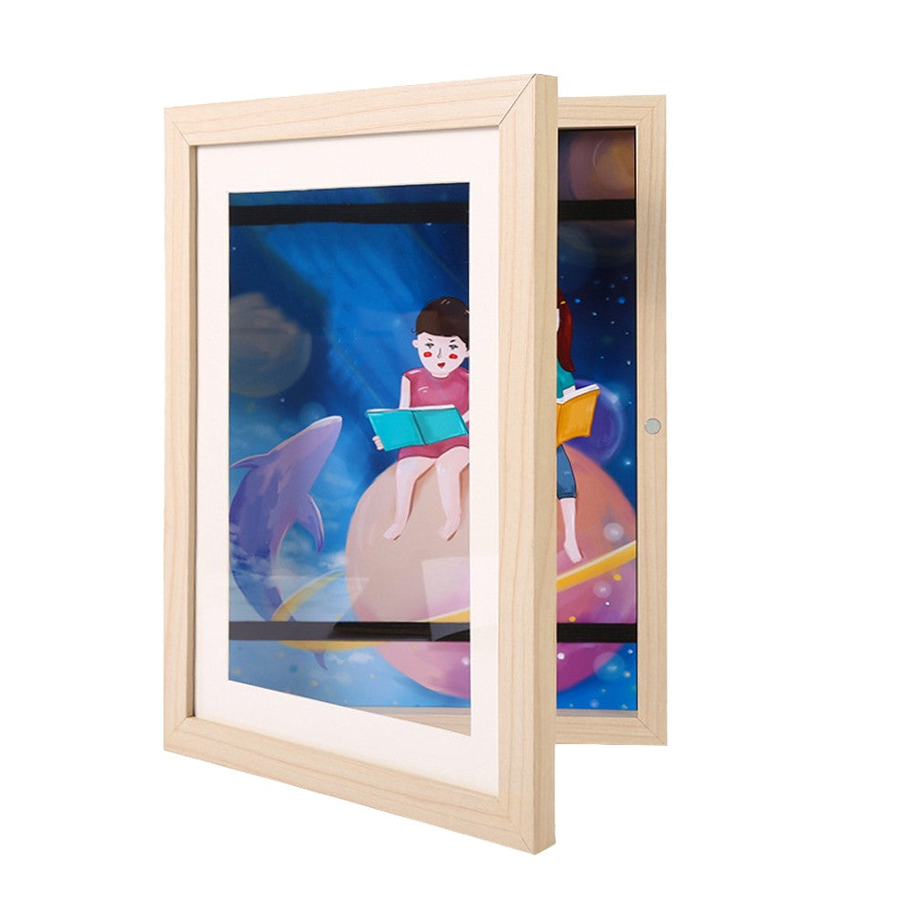 Kids Art Frame Front Opening Kids Drawings Storage Display Frame - Wood Color