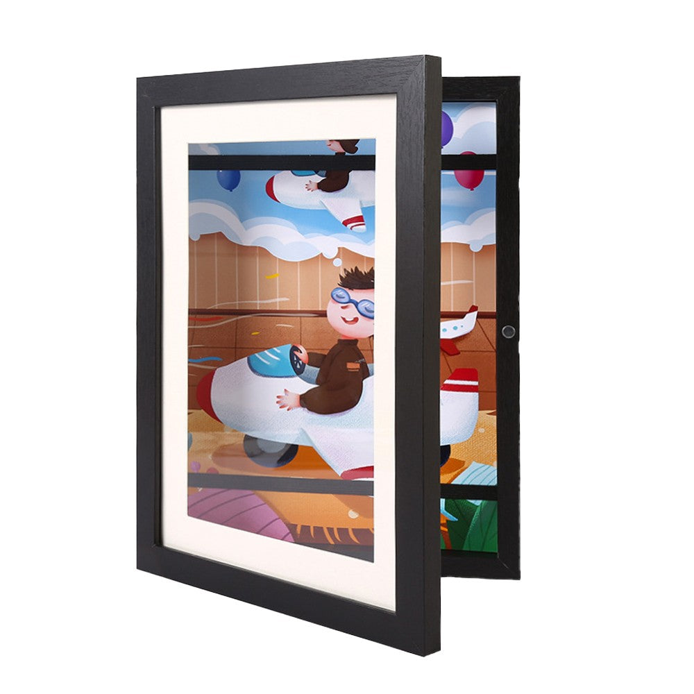 Kids Art Frame Front Opening Kids Artwork Drawings Storage Display Frame - Black