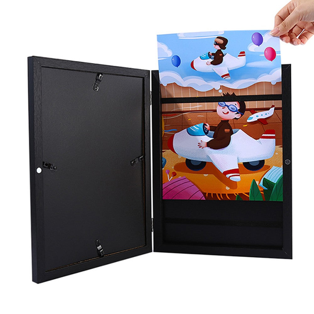 Kids Art Frame Front Opening Kids Artwork Drawings Storage Display Frame - Black