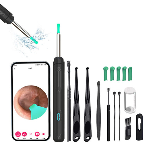 Wireless Visual Otoscope WiFi Ear Wax Removal Tool with Ear Pick Set - Black